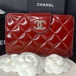 Chanel Authentic Quilted Patent Leather CC Flap Wallet With Box, Receipt & More
